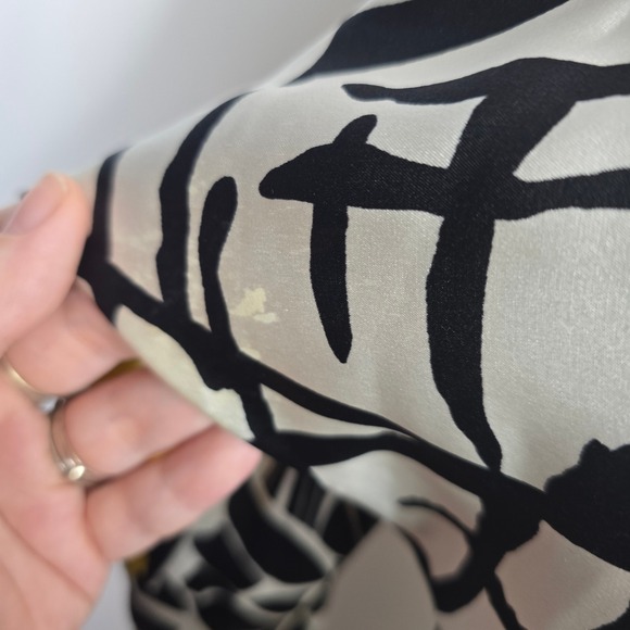 Vintage Cache Floral Print Dress Abstract Black White Pink Tie Waist‎ Midi - Picture 8 of 11